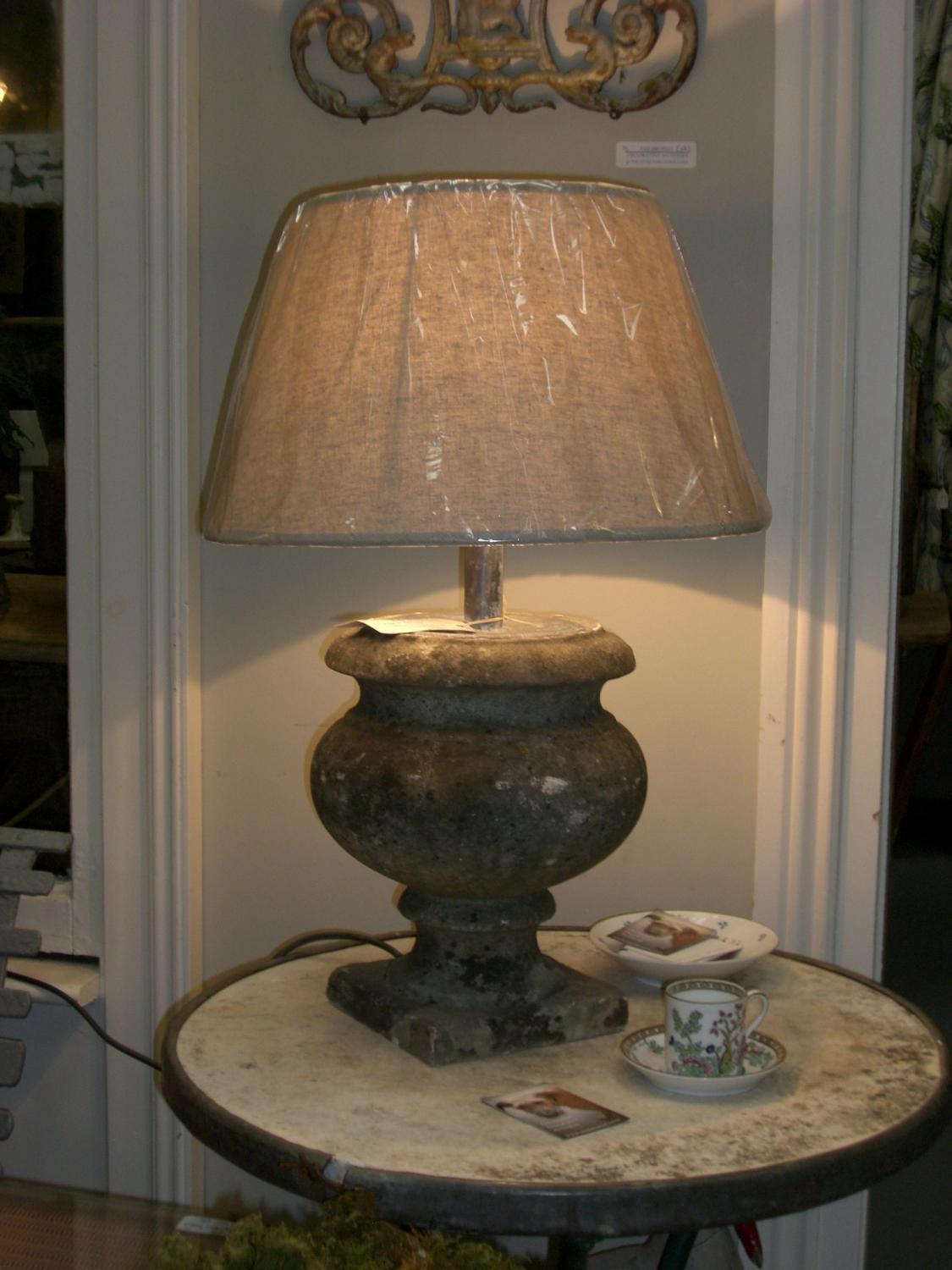 French Marble Urn Lamp & Shade