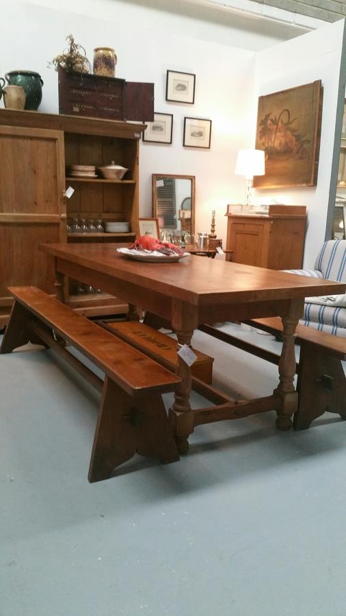 French Oak Kitchen Table & Benches