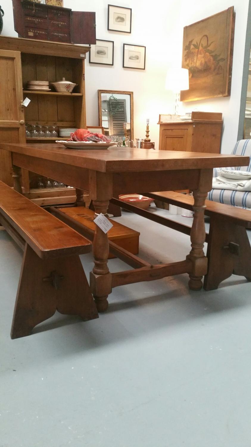 French Oak Kitchen Table & Benches