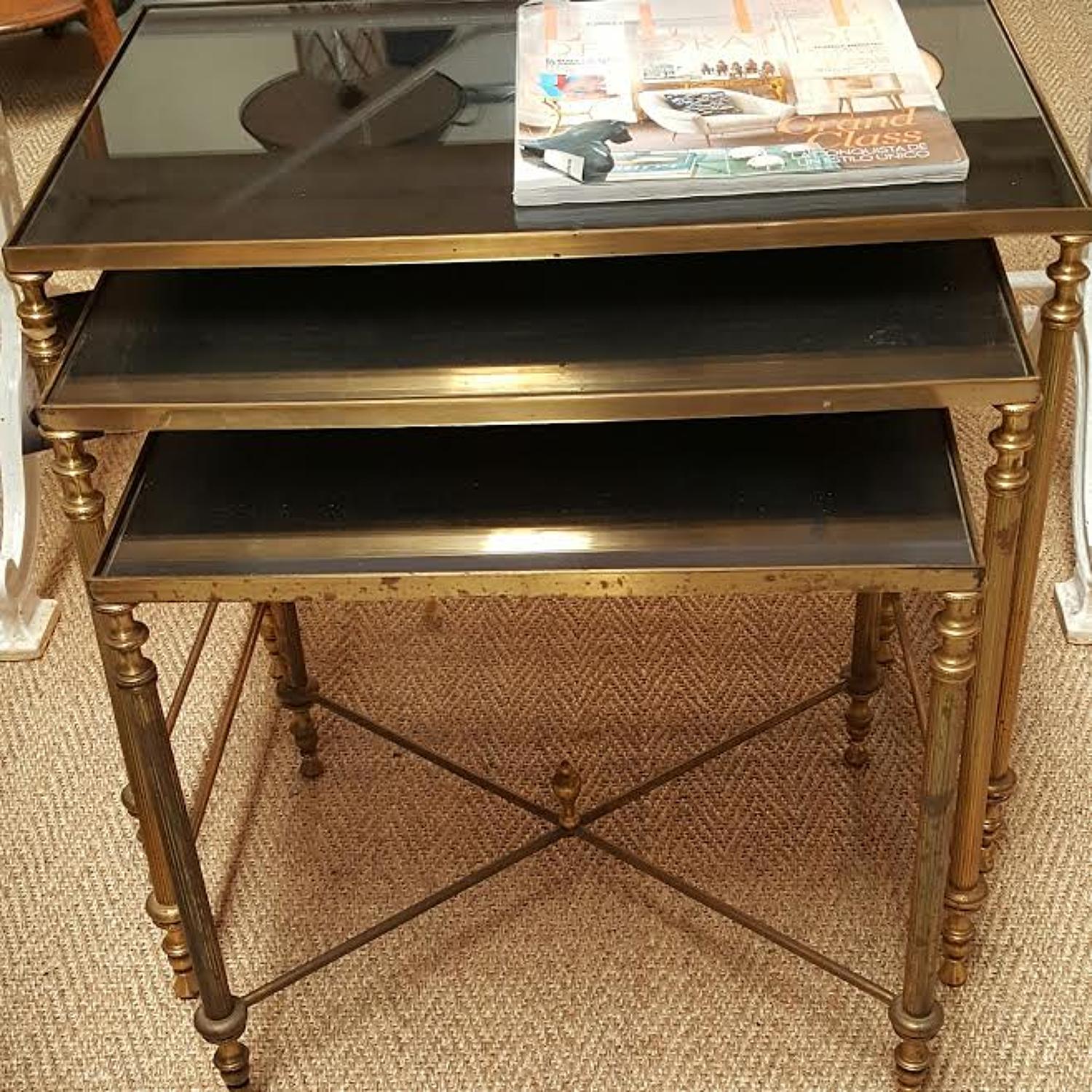 1960's French brass and smoked glass nest of tables