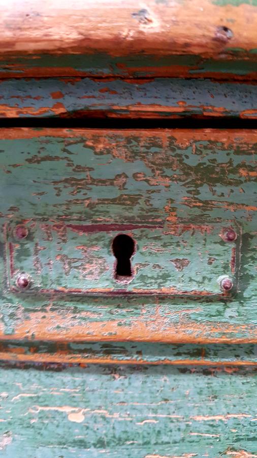 Antique French pine chest of drawers with original paint
