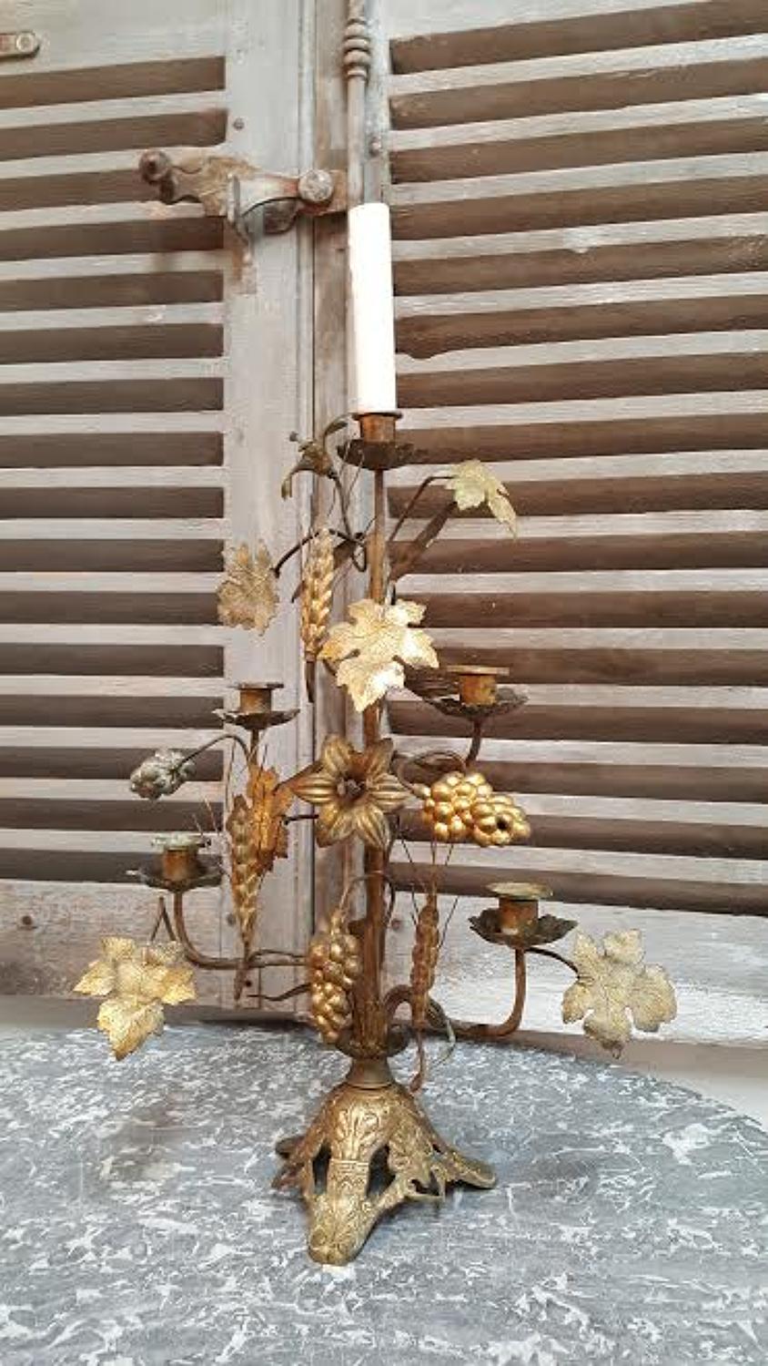 Brass French Candlelabra with Wine and Grape Decoration