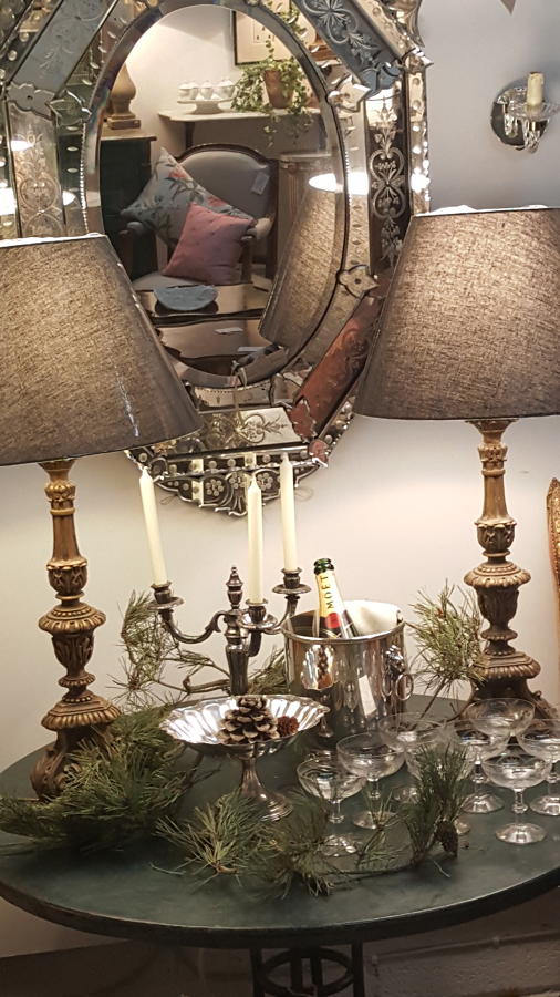 Pair of French carved gilt wood candle lamps