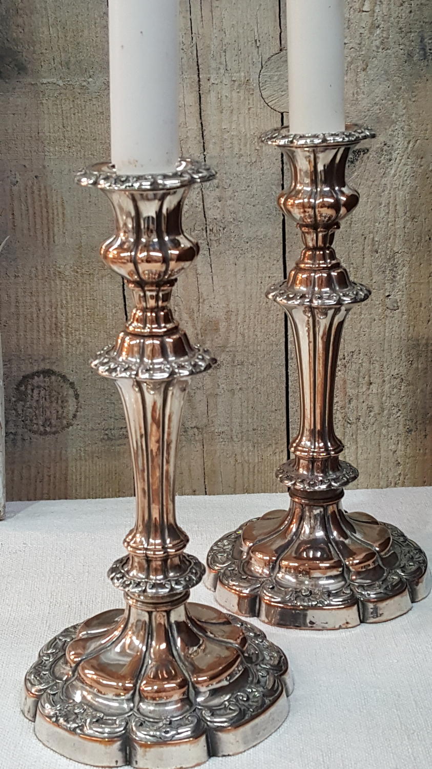 Pair of Silver plate on copper Candlesticks