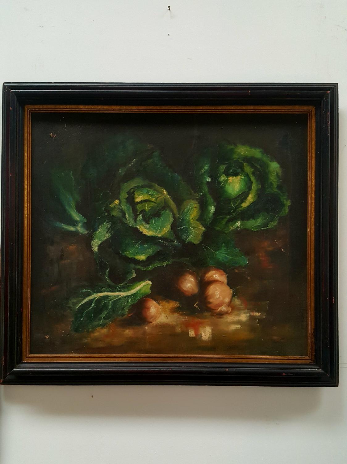 Cabbages and Onions French Oil on Canvas