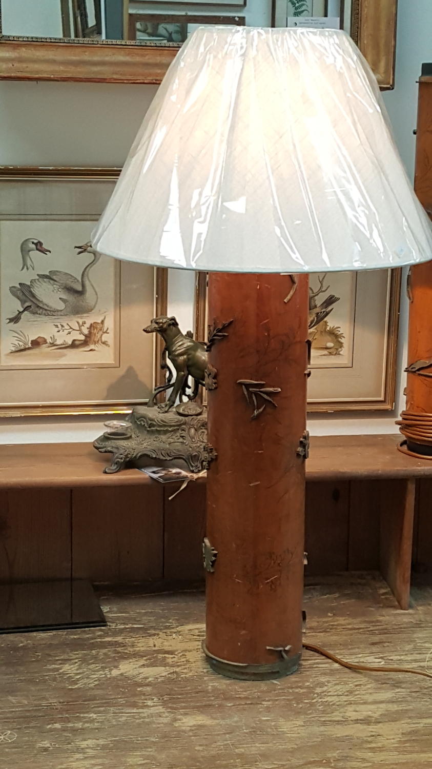 Antique Silk/Wallpaper Roller Lamp