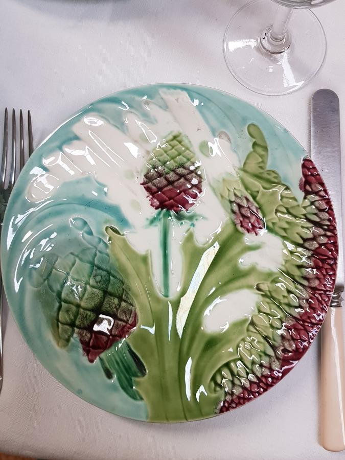 19th c French Majolica Asparagus Plates