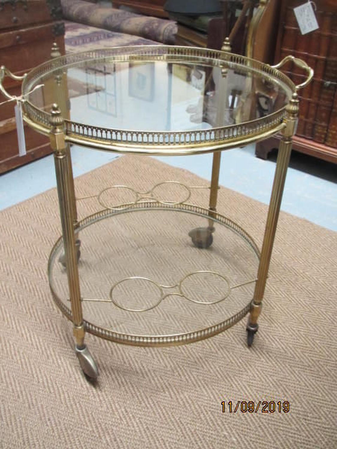 Mid century French glass and brass trolley