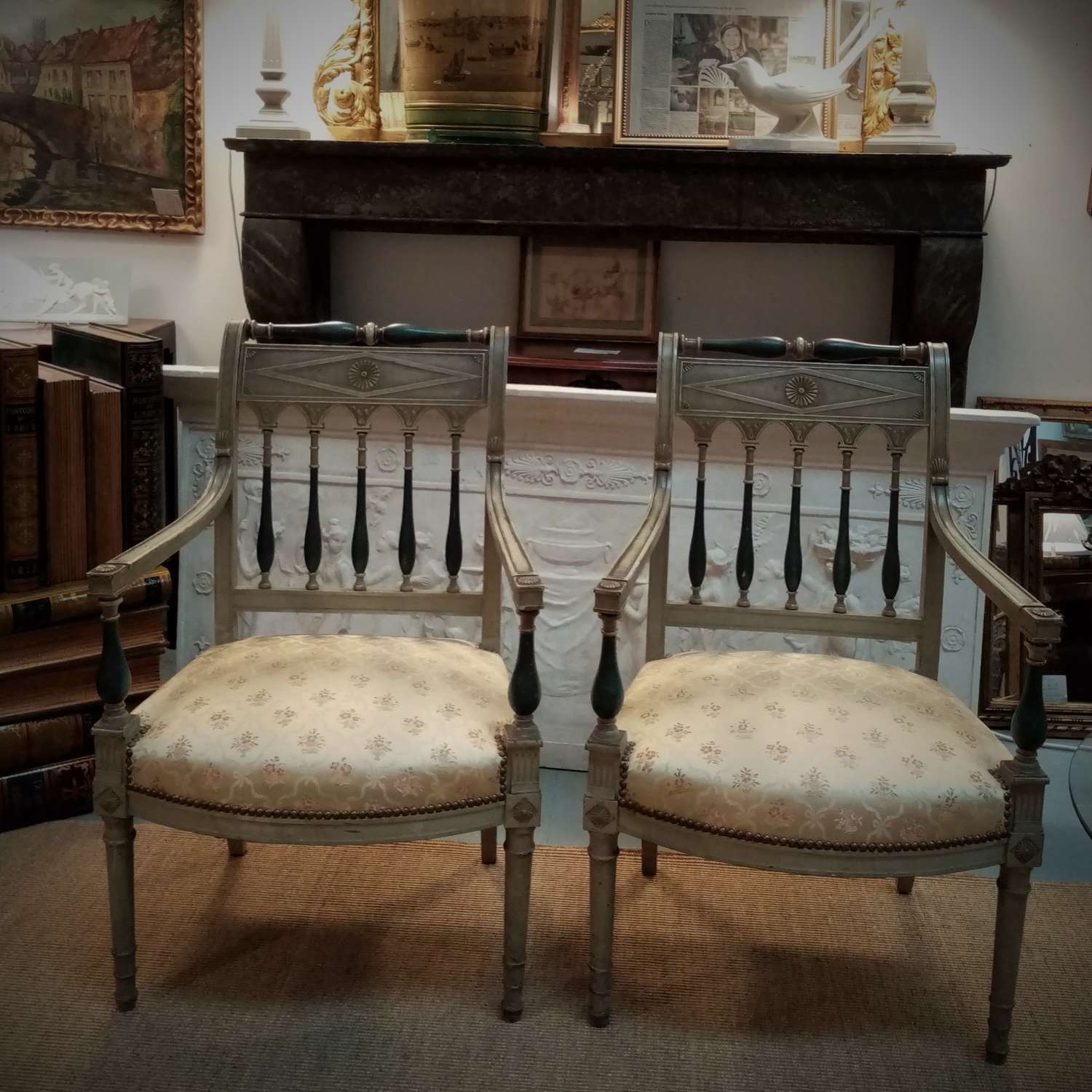 Pair of Empire style french elbow chairs