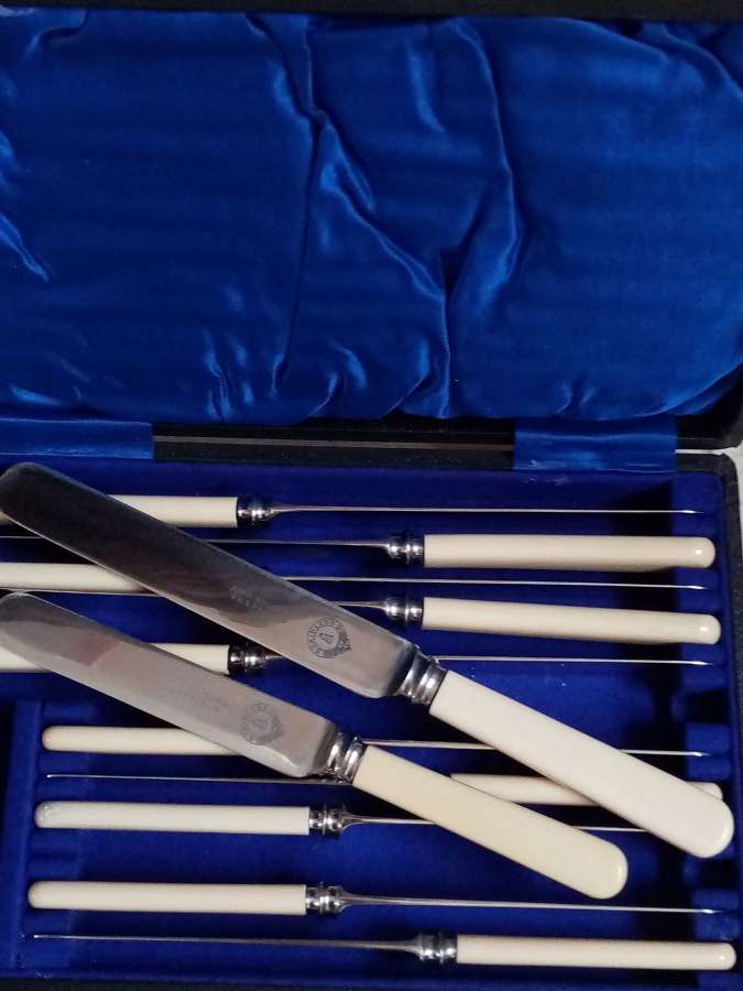 Boxed set of six faux bone dinner and tea knives