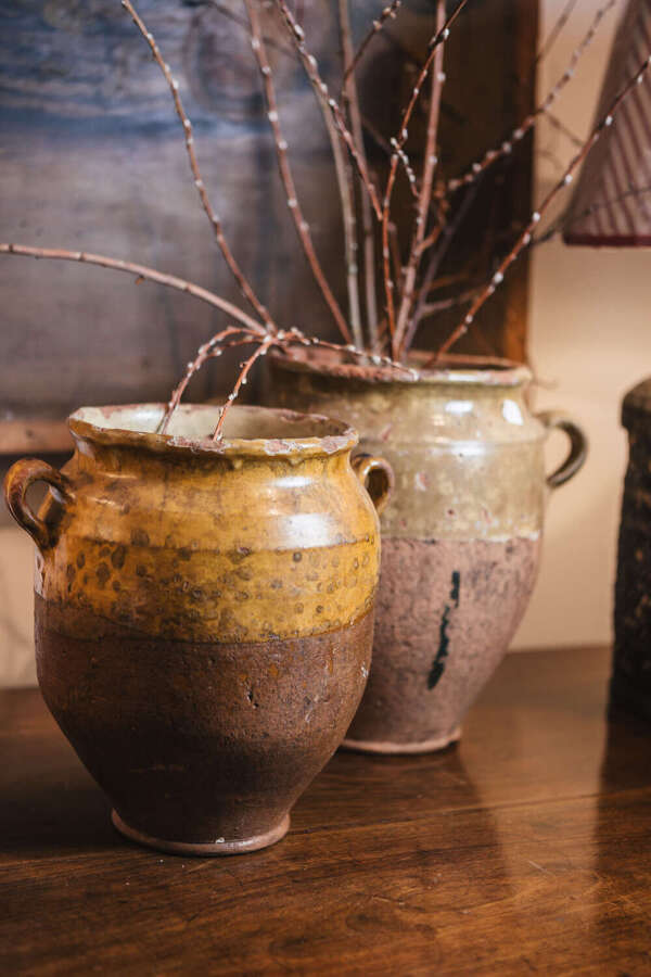 Large French glazed terracotta confit Pot