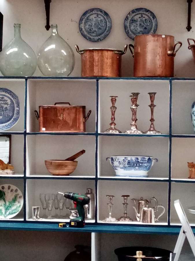Selection of Antique copper pans in stock