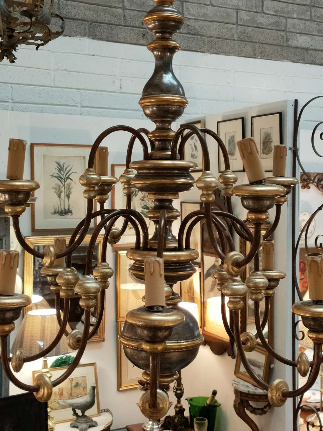 Vintage gilt and painted wood two tiered candelabra