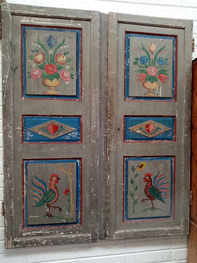 Pair of French pine doors with original paint