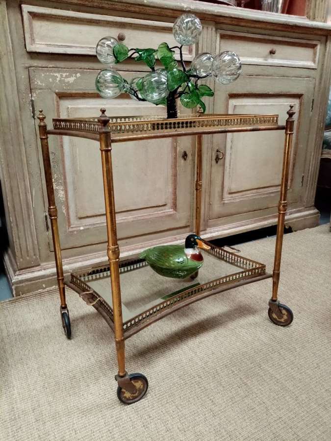 Mid century brass and glass two tier trolley