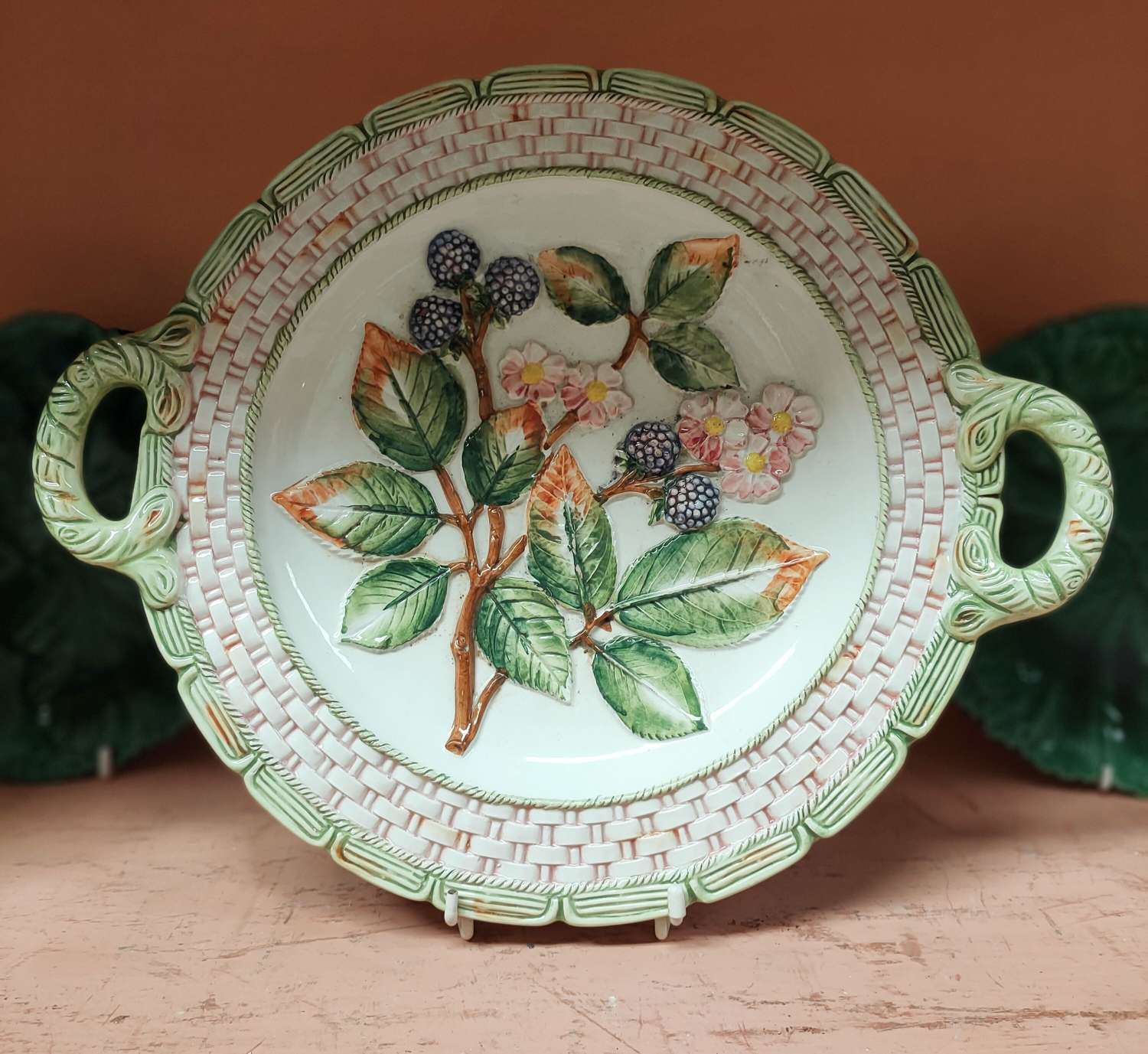 Mid century majolica plate with berry decoration