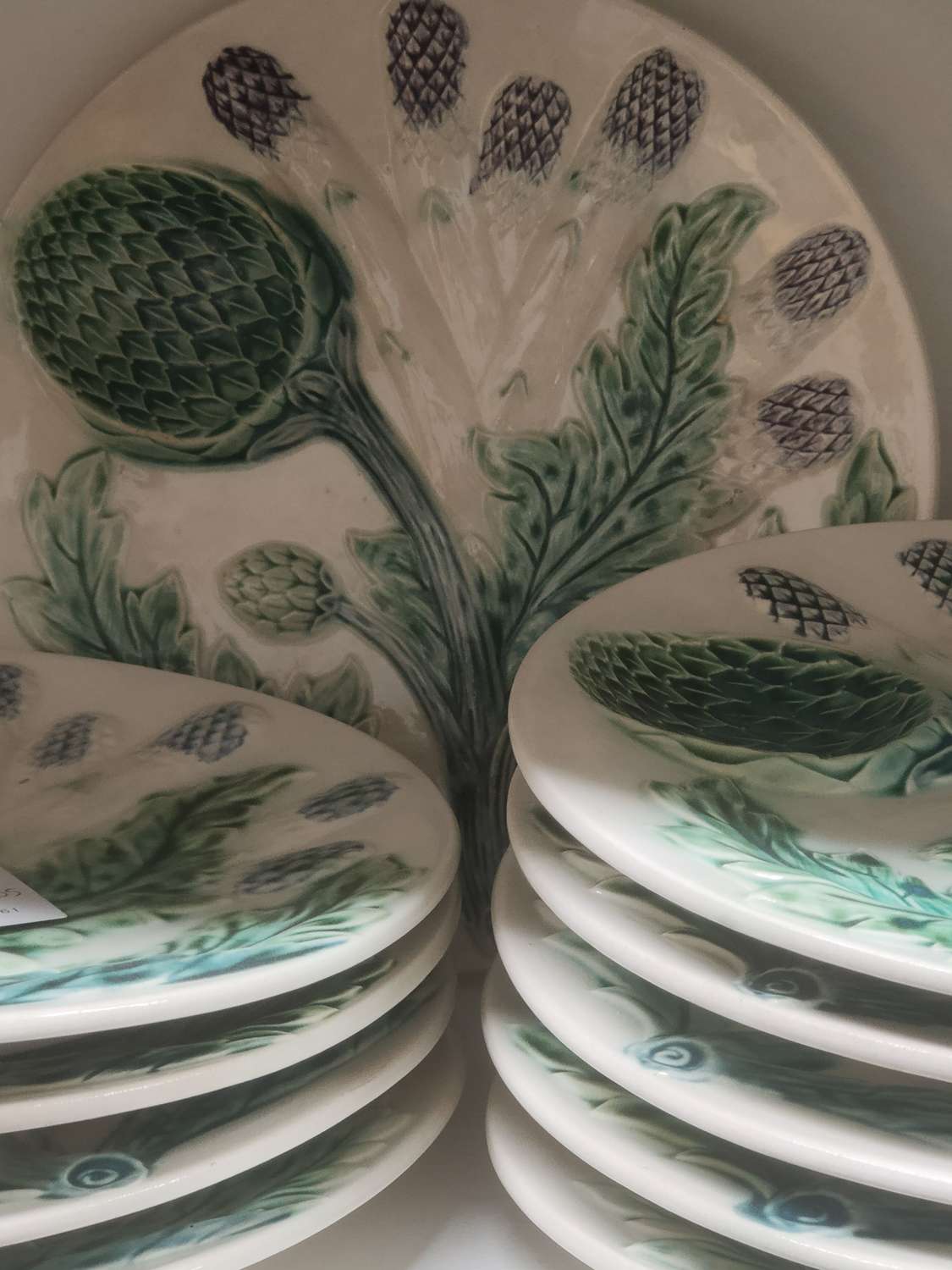 Antique Majolica asparagus plates