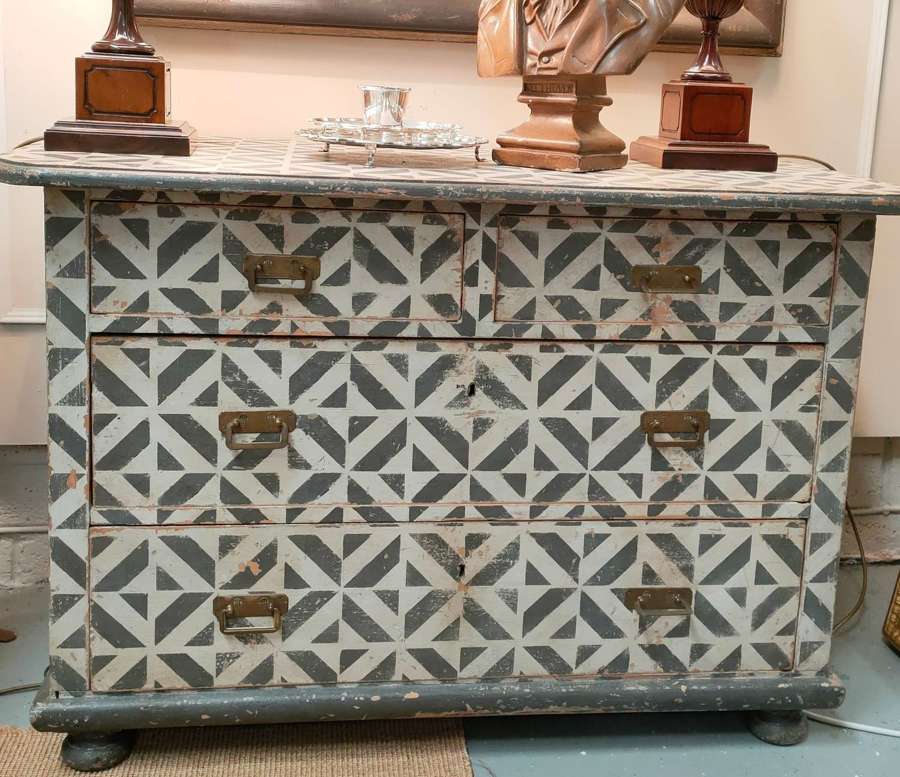 Antique geometric painted pine chest
