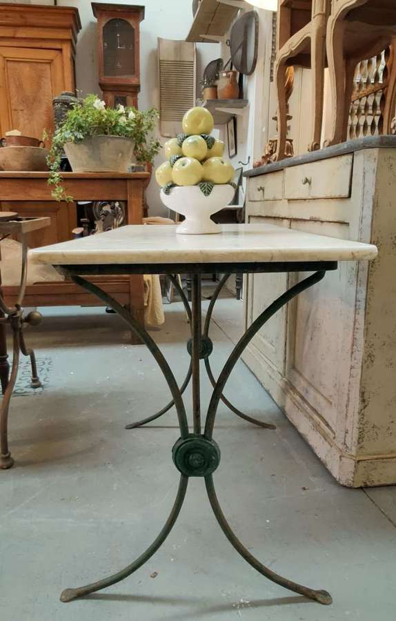 Antique marble top table with cast iron base