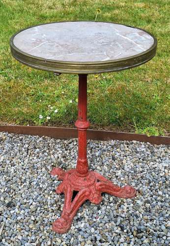 20th century marble top brass bound bistro table