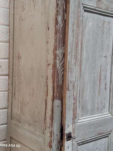 Antique French distressed painted pine armoire