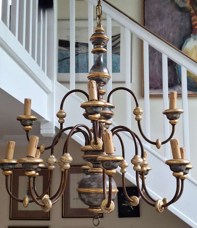 6 branch gilded wood chandelier