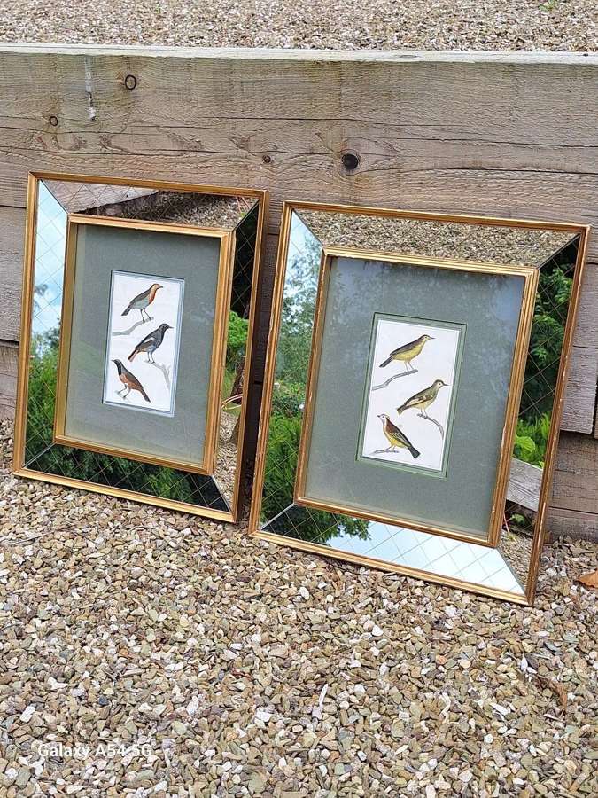 Pair of 19th century engravings in mid century mirrored frames