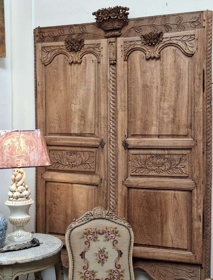 Pair of bleached oak antique French cupboard doors