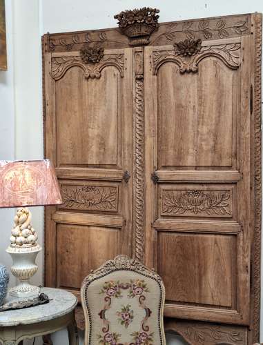 Pair of bleached oak antique French cupboard doors