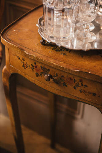 19th century vernis martin occasional table with drawer