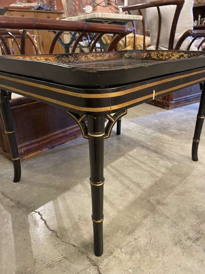 Early 20th century tray table on faux bamboo stand
