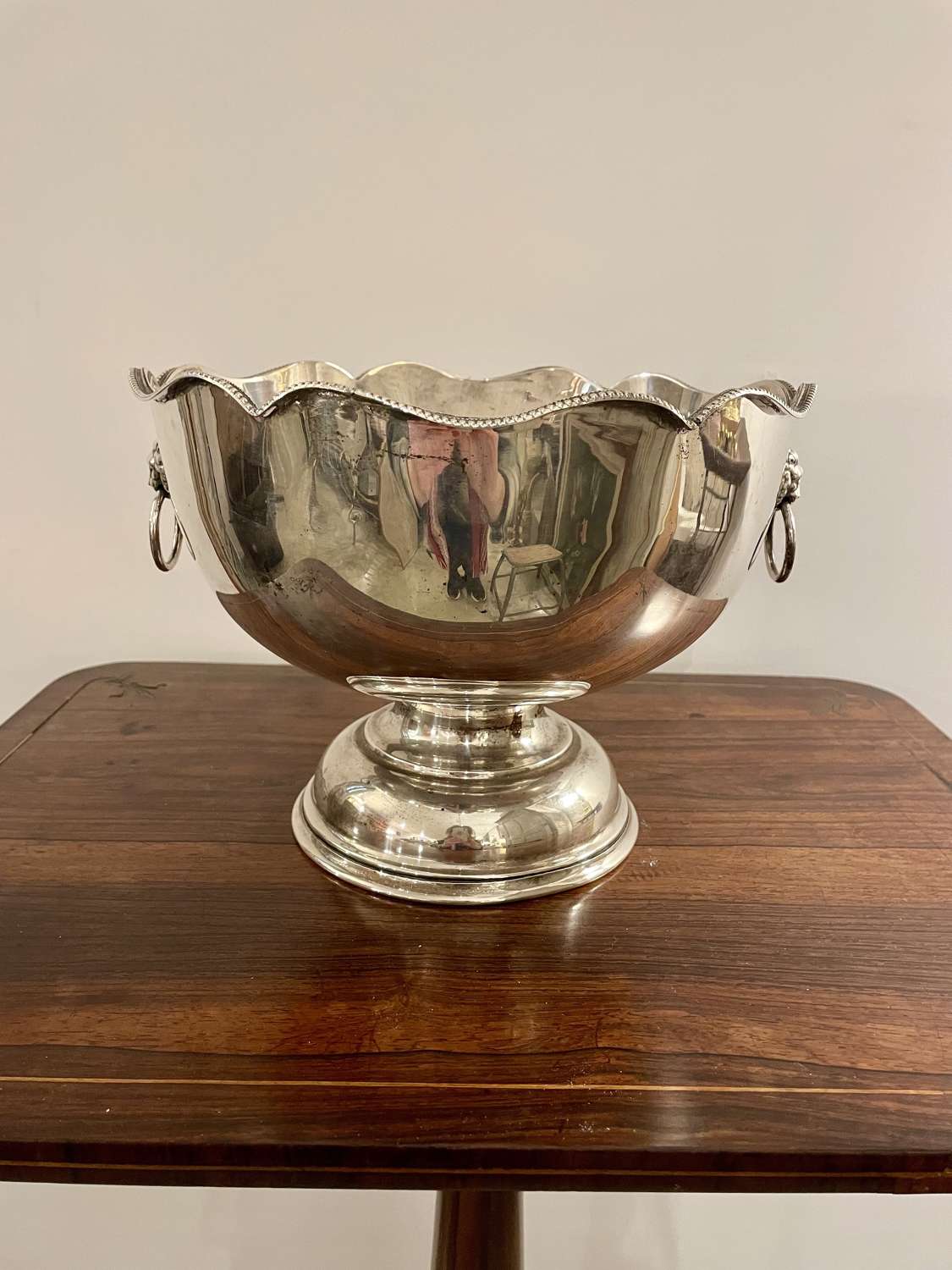 Silver plated  rose bowl with lion mask decoration