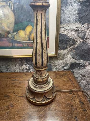 Italian painted wood table lamp with wax collar