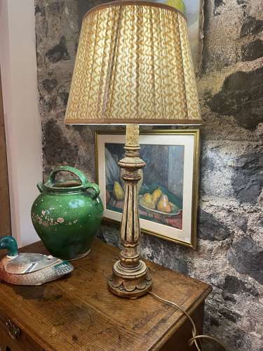 Italian painted wood table lamp with wax collar