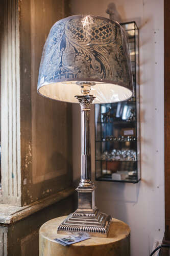 Early 20th c silver plated Corinthian column lamp base