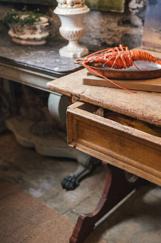 19th c Swedish painted pine prep table with drawer