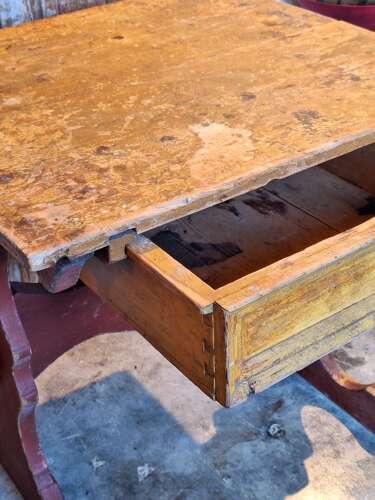 19th c Swedish painted pine prep table with drawer