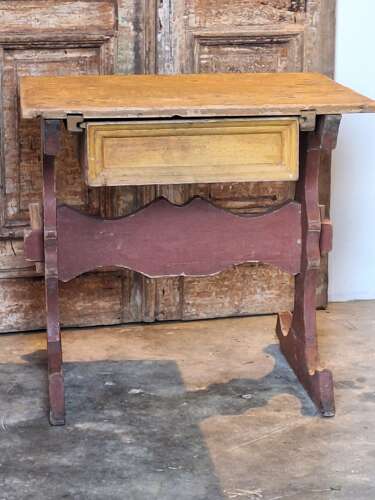 19th c Swedish painted pine prep table with drawer