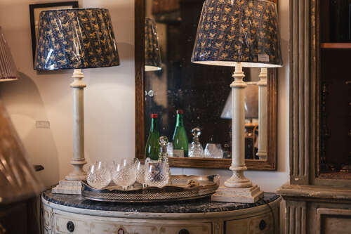 Pair of Spanish column stemmed stone table lamps