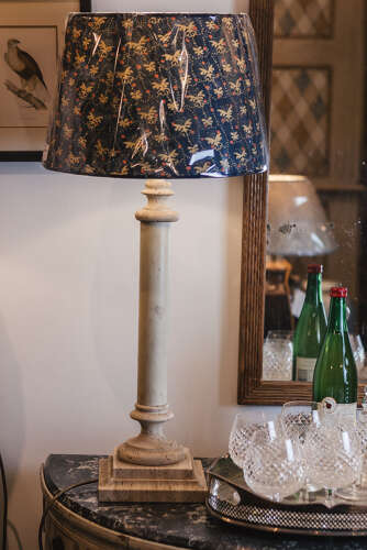 Pair of Spanish column stemmed stone table lamps