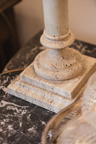 Pair of Spanish column stemmed stone table lamps