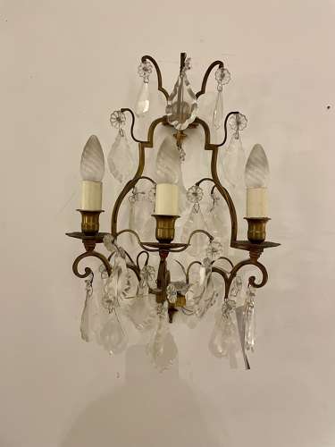 Pair Louis XV style cut glass and brass wall sconces