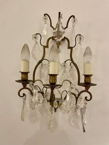 Pair Louis XV style cut glass and brass wall sconces