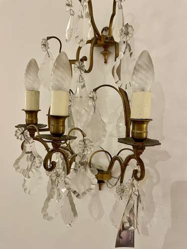 Pair Louis XV style cut glass and brass wall sconces
