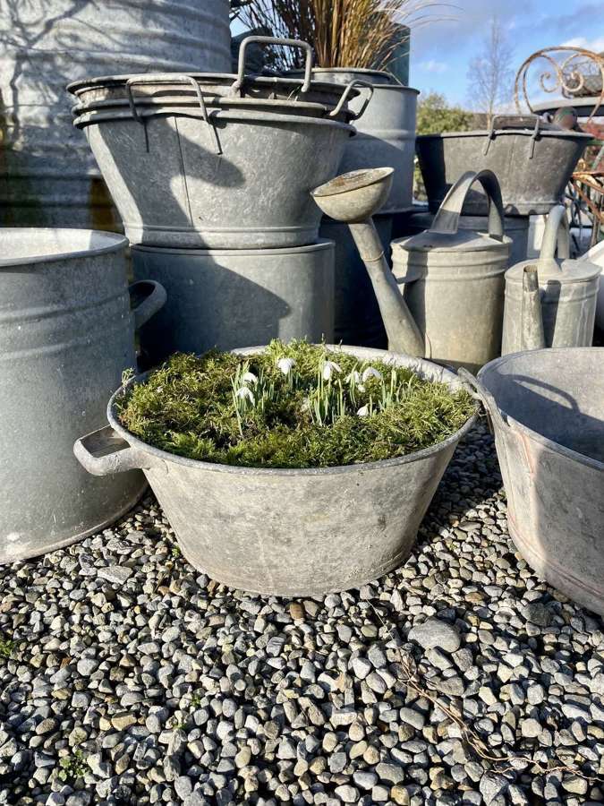 French vintage two handled zinc tub