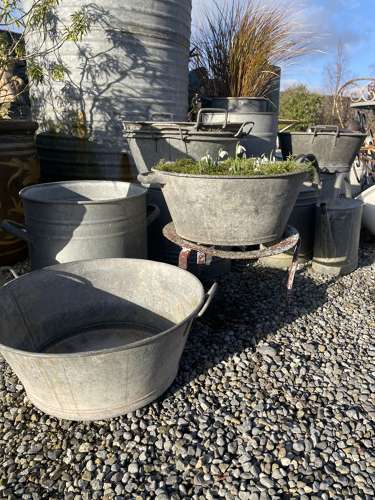 French vintage two handled zinc tub