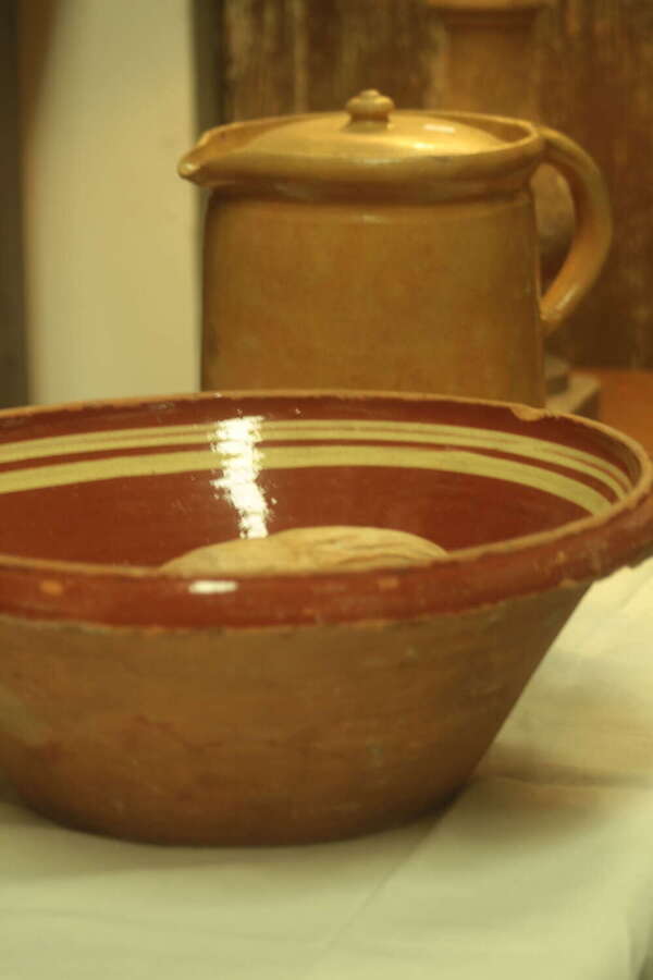 Antique French pottery dairy bowls