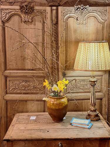 Antique carved bleached oak two door panel