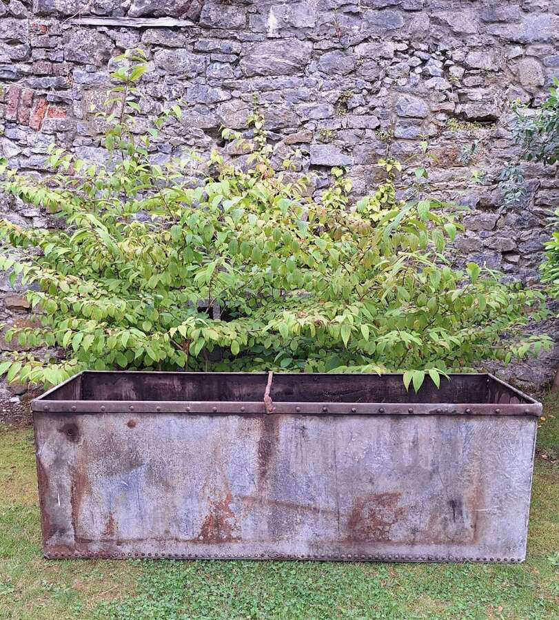 Monumental early 20th century galvanised zinc riveted water trough