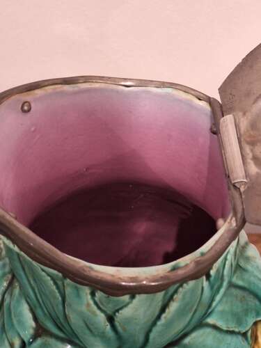 19thc. Majolica pineapple jug with pewter top